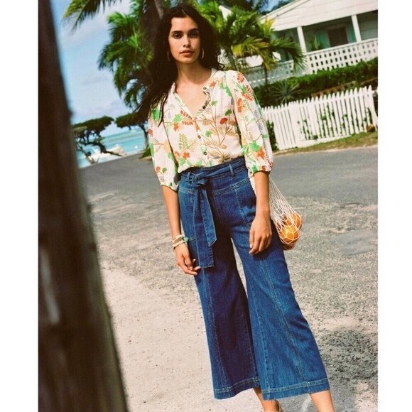 ANTHROPOLOGIE Pilcro Ultra High-rise Cropped Wide leg Cropped Jean 28 Dark Denim - Picture 1 of 16